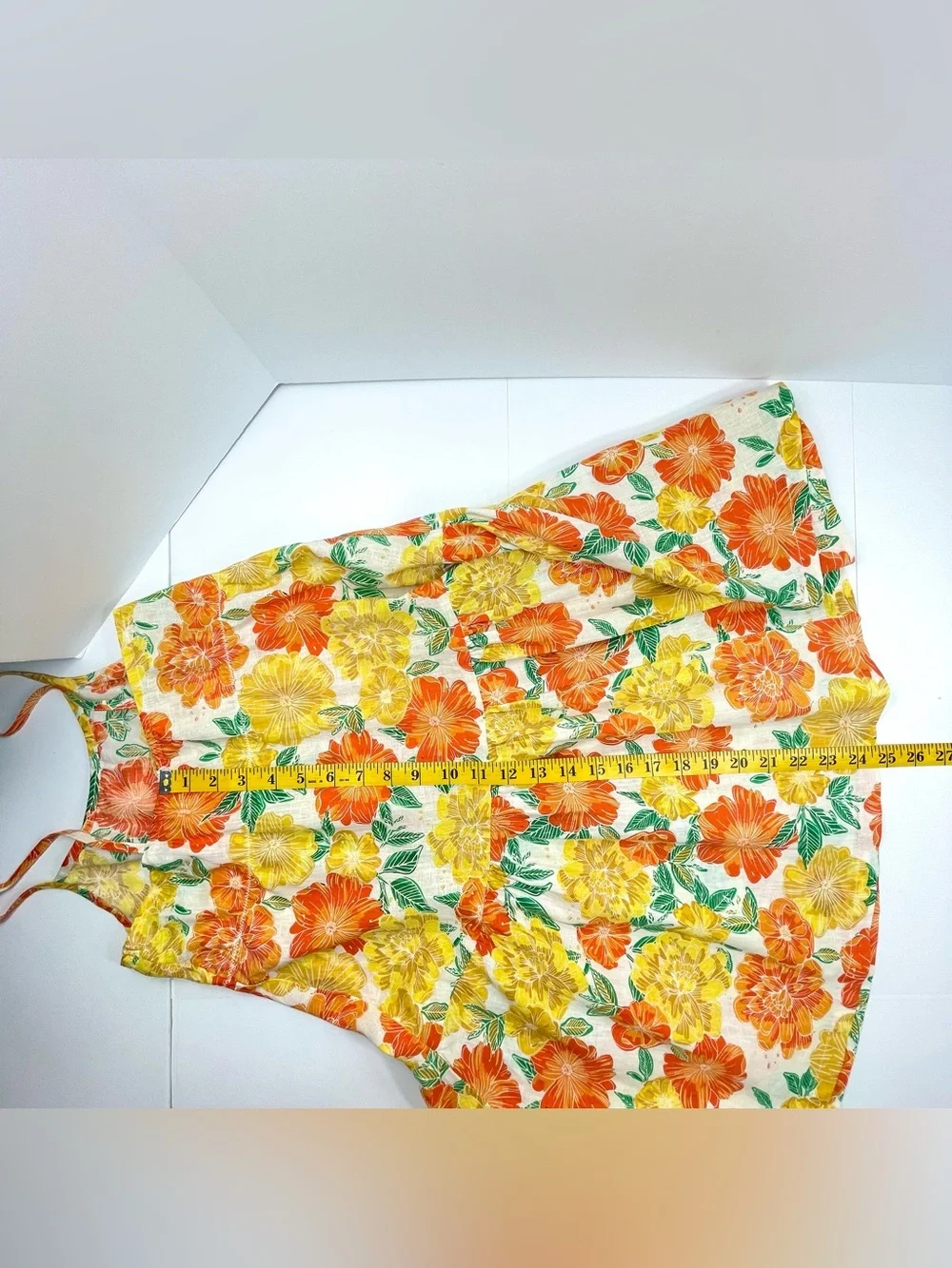 ZARA Kid's Linen Blend Sundress Orange Yellow Green Floral Print Size Girls 7